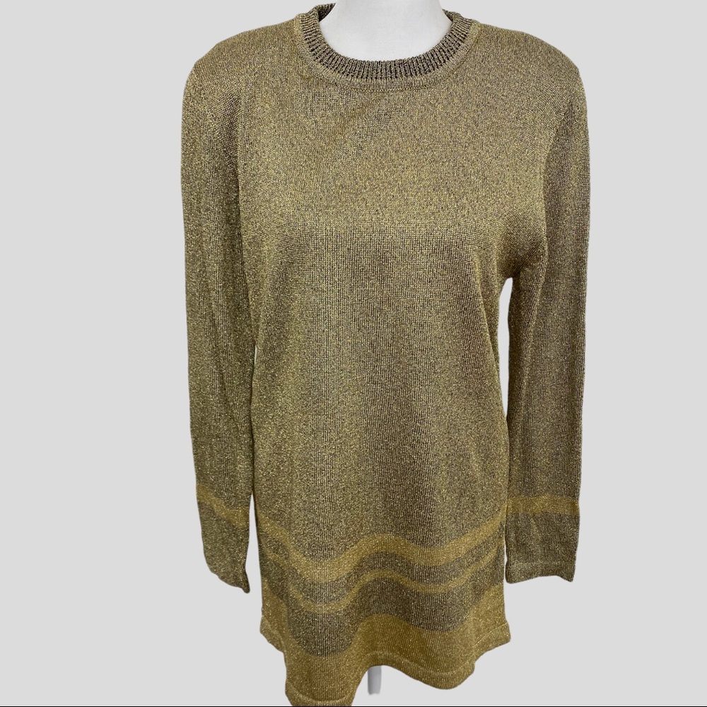 Vintage Bill Blass Knit Gold Metallic Long Sweater